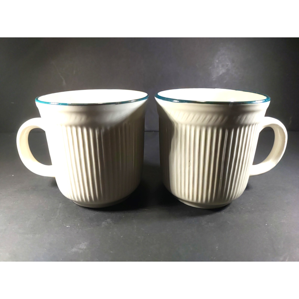 Gibson Coffee Cup Mug White Teal Green Roman Design